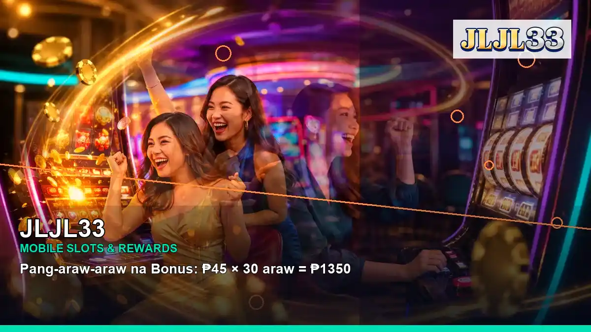 JLJL33 casino cashback rewards featuring an adult Filipina casino host with a right-diagonal composition